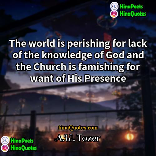 AW Tozer Quotes | The world is perishing for lack of